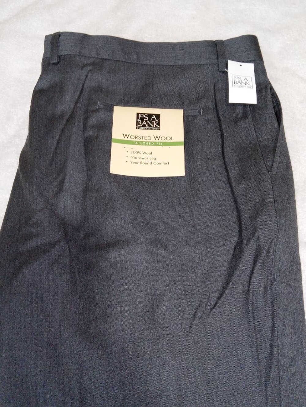 Jos A. Bank 46x30 Tailored Fit 100% Worsted Wool Dress Pants Gray NEW - Picture 2 of 11